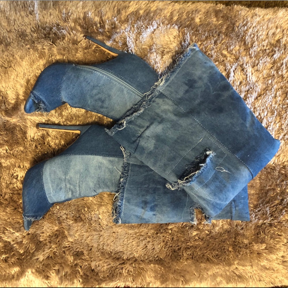 Ripped Denim over the knee boots